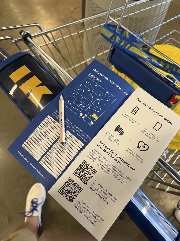 Checklist paper on an IKEA cart.
