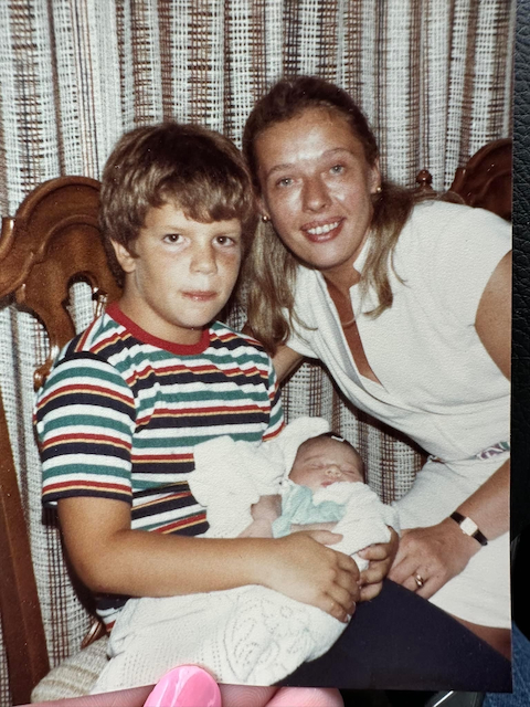 Mom and I 1984 with new baby cousin Mary Claire.